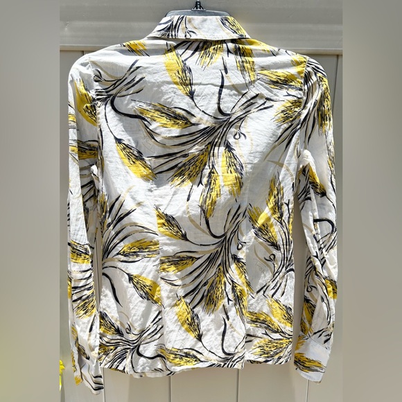 TORY BURCH Brigitte Yellow Wheat Print Roll Tab Sleeve Signature Blouse Sz 0 Top - Picture 6 of 7